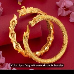 Brass Gold Plated Dragon And Phoenix Bracelets